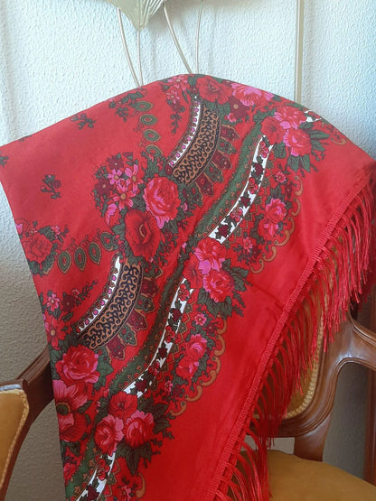 Portuguese Folclore Scarf, Red Tradicional Minho Shawl, Regional Folklore Clothes