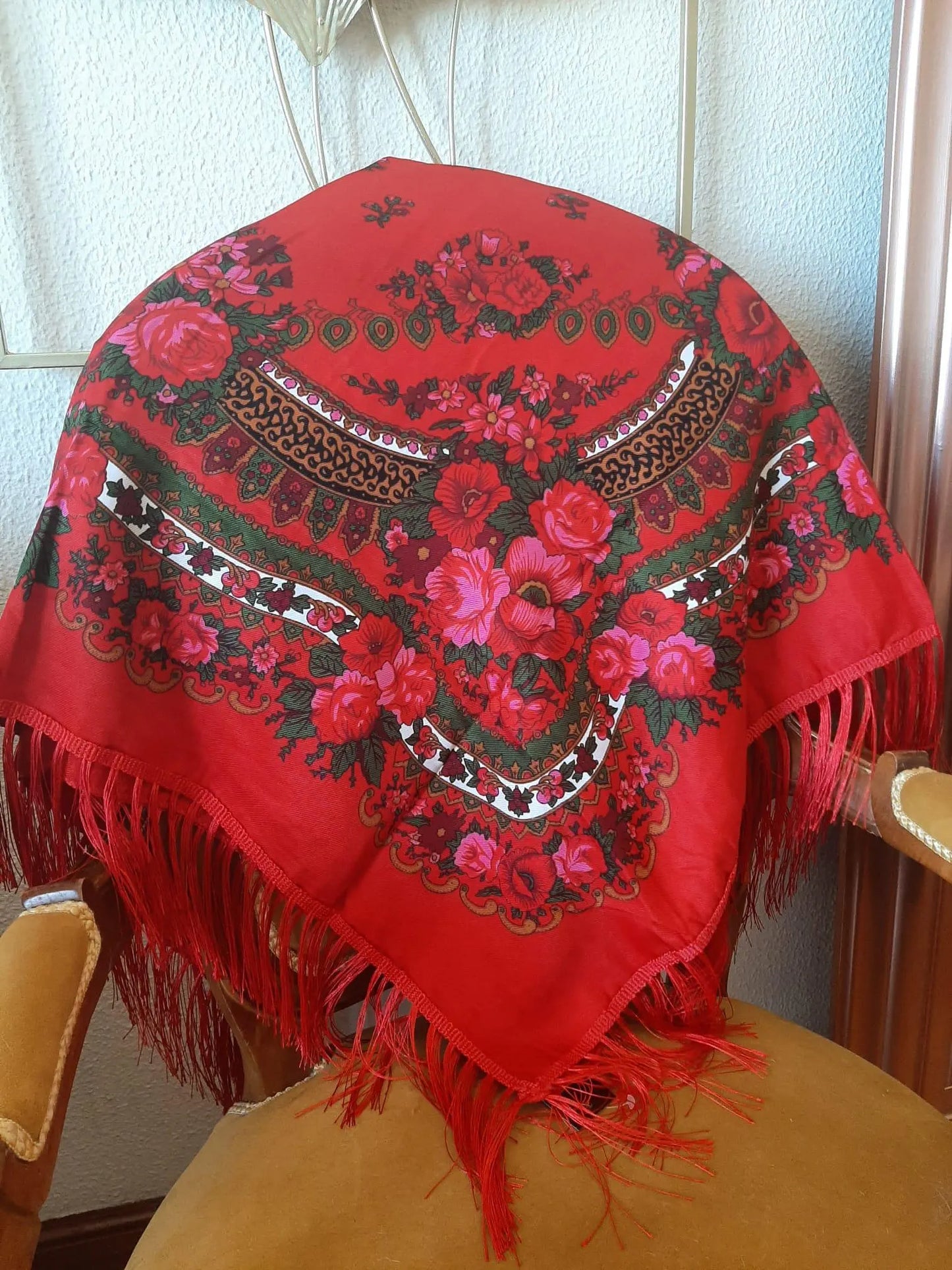 Portuguese Folclore Scarf, Red Tradicional Minho Shawl, Regional Folklore Clothes
