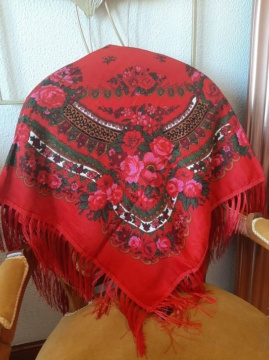 Portuguese Folclore Scarf, Red Tradicional Minho Shawl, Regional Folklore Clothes