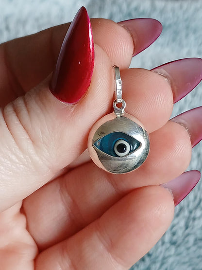 Turkish Eye Sterling Silver Pendant 925 Murano Glass Style