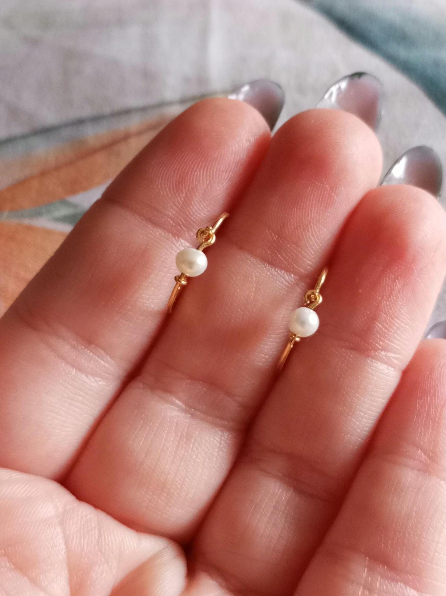 Handmade Gold-Vermeil Hoop Earrings Hematite Silver, White Pearls