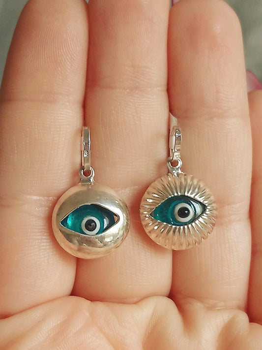 Turkish Eye Sterling Silver Pendant 925 Murano Glass Style