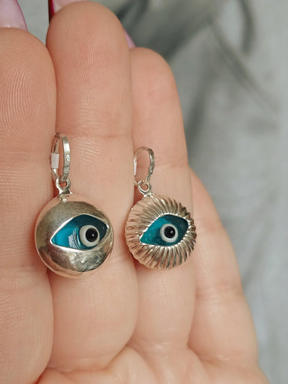 Turkish Eye Sterling Silver Pendant 925 Murano Glass Style