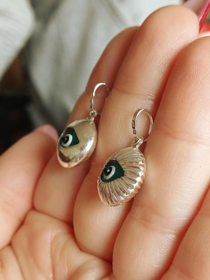 Turkish Eye Sterling Silver Pendant 925 Murano Glass Style