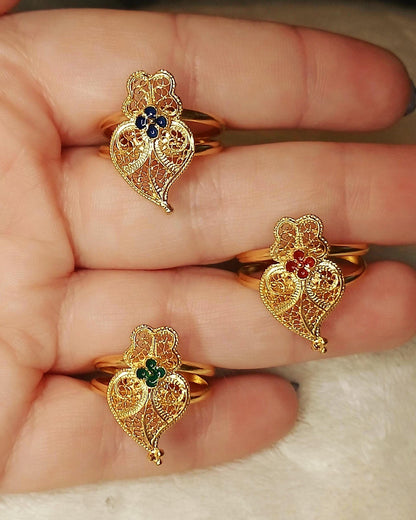 Portuguese Filigree Heart of Viana Adjustable Gold-Vermeil Ring