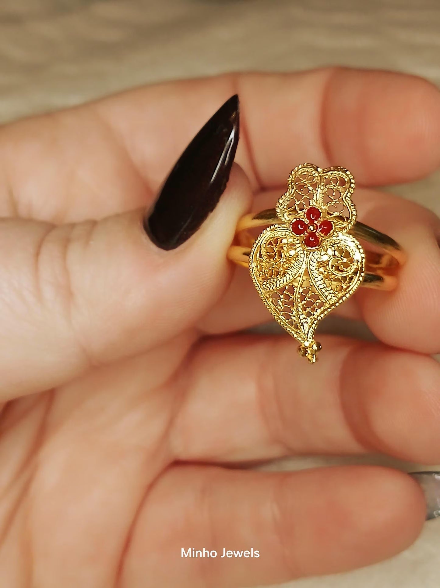 Portuguese Filigree Heart of Viana Adjustable Gold-Vermeil Ring