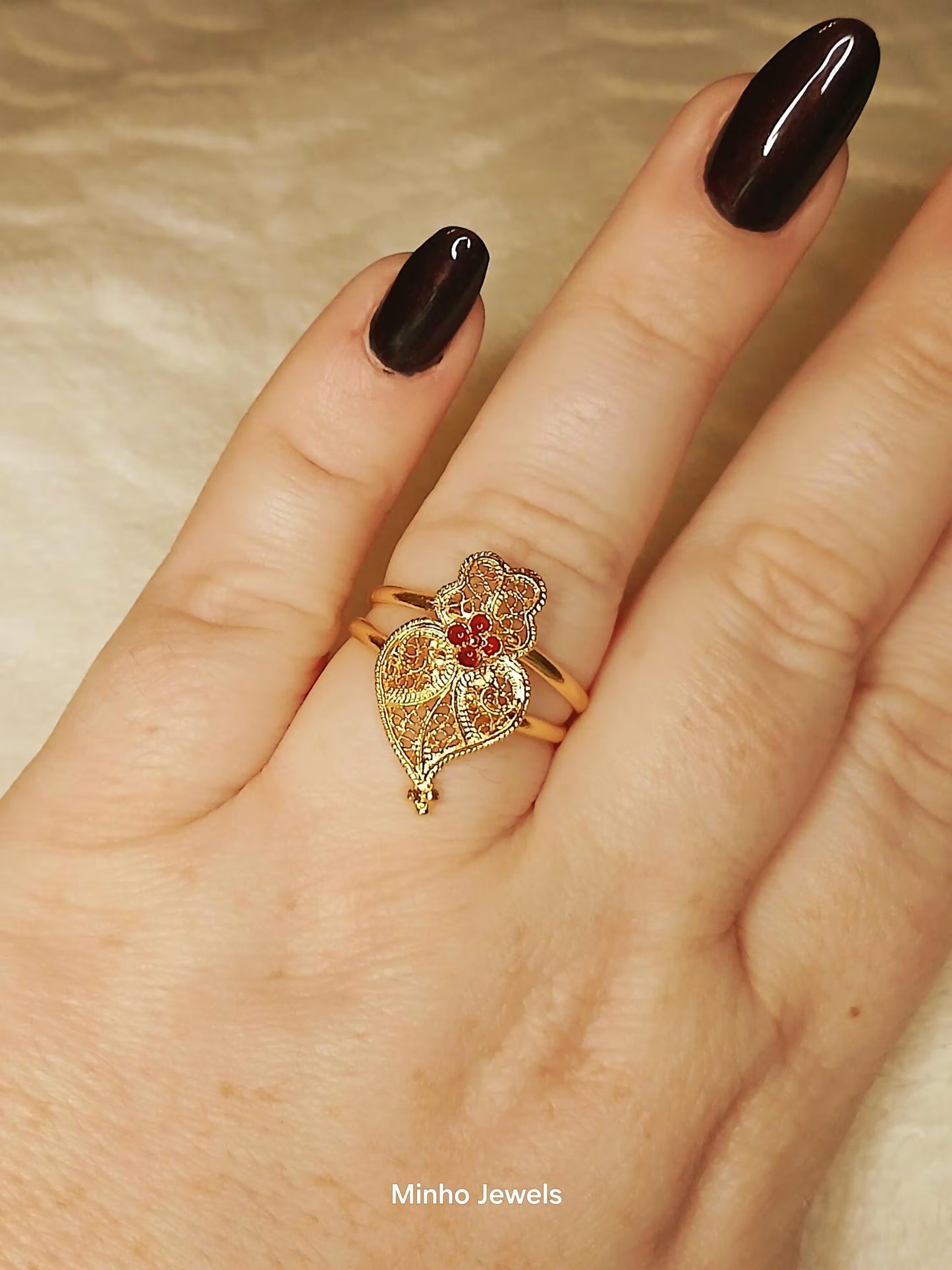 Portuguese Filigree Heart of Viana Adjustable Gold-Vermeil Ring