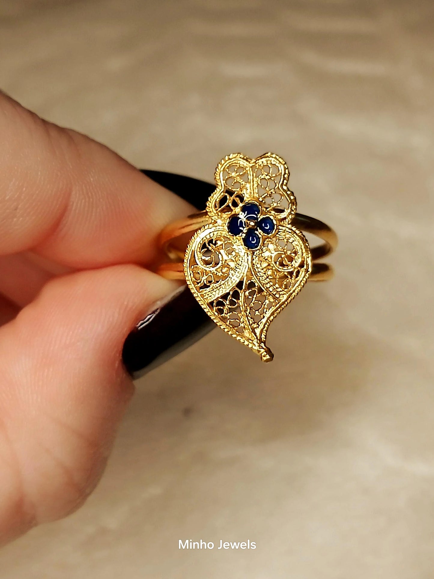 Portuguese Filigree Heart of Viana Adjustable Gold-Vermeil Ring