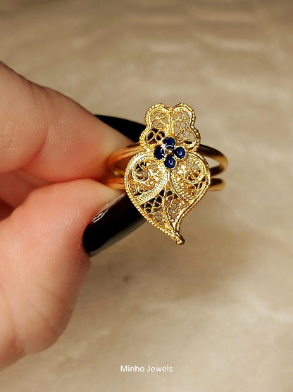 Portuguese Filigree Heart of Viana Adjustable Gold-Vermeil Ring
