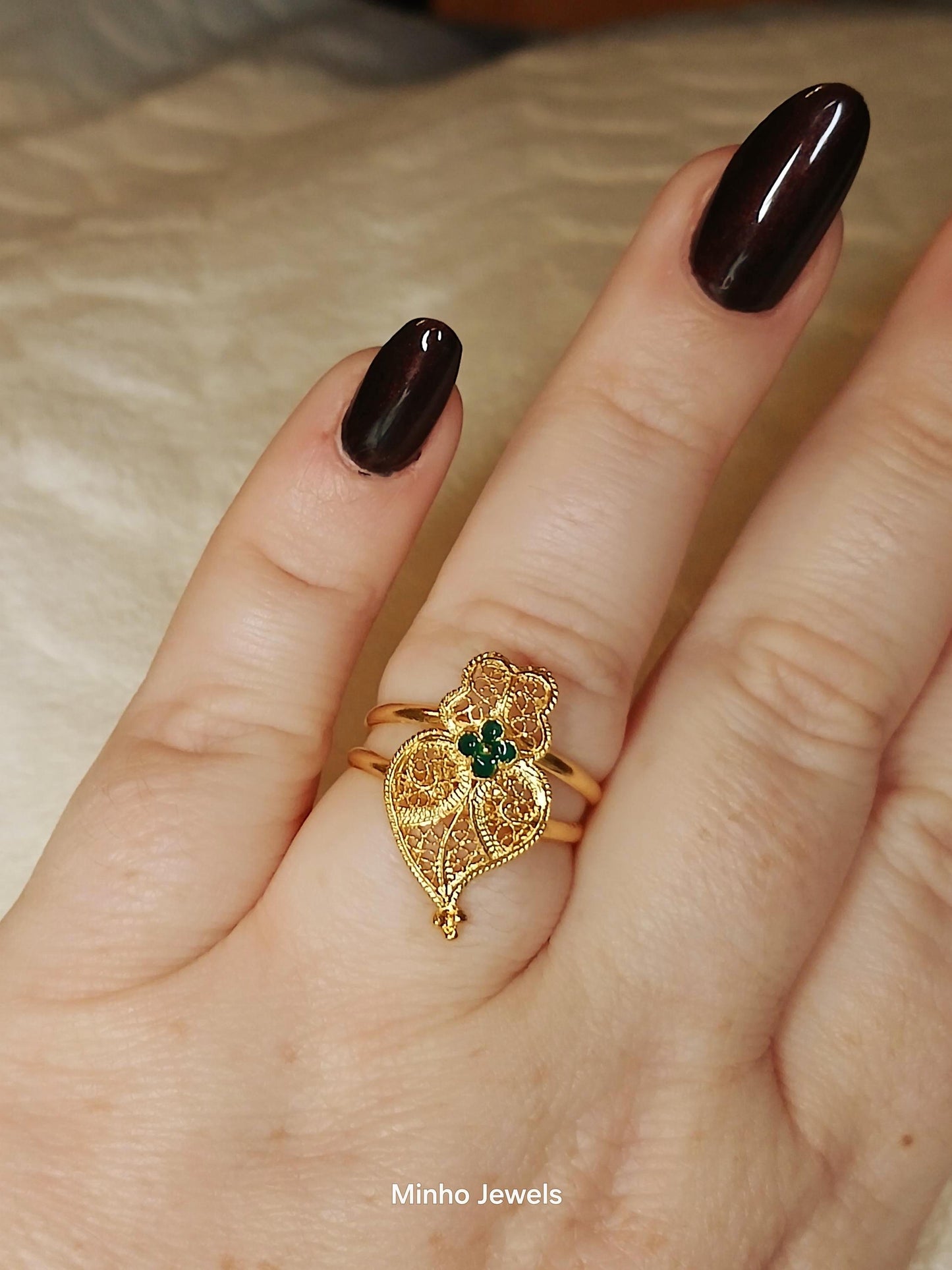 Portuguese Filigree Heart of Viana Adjustable Gold-Vermeil Ring