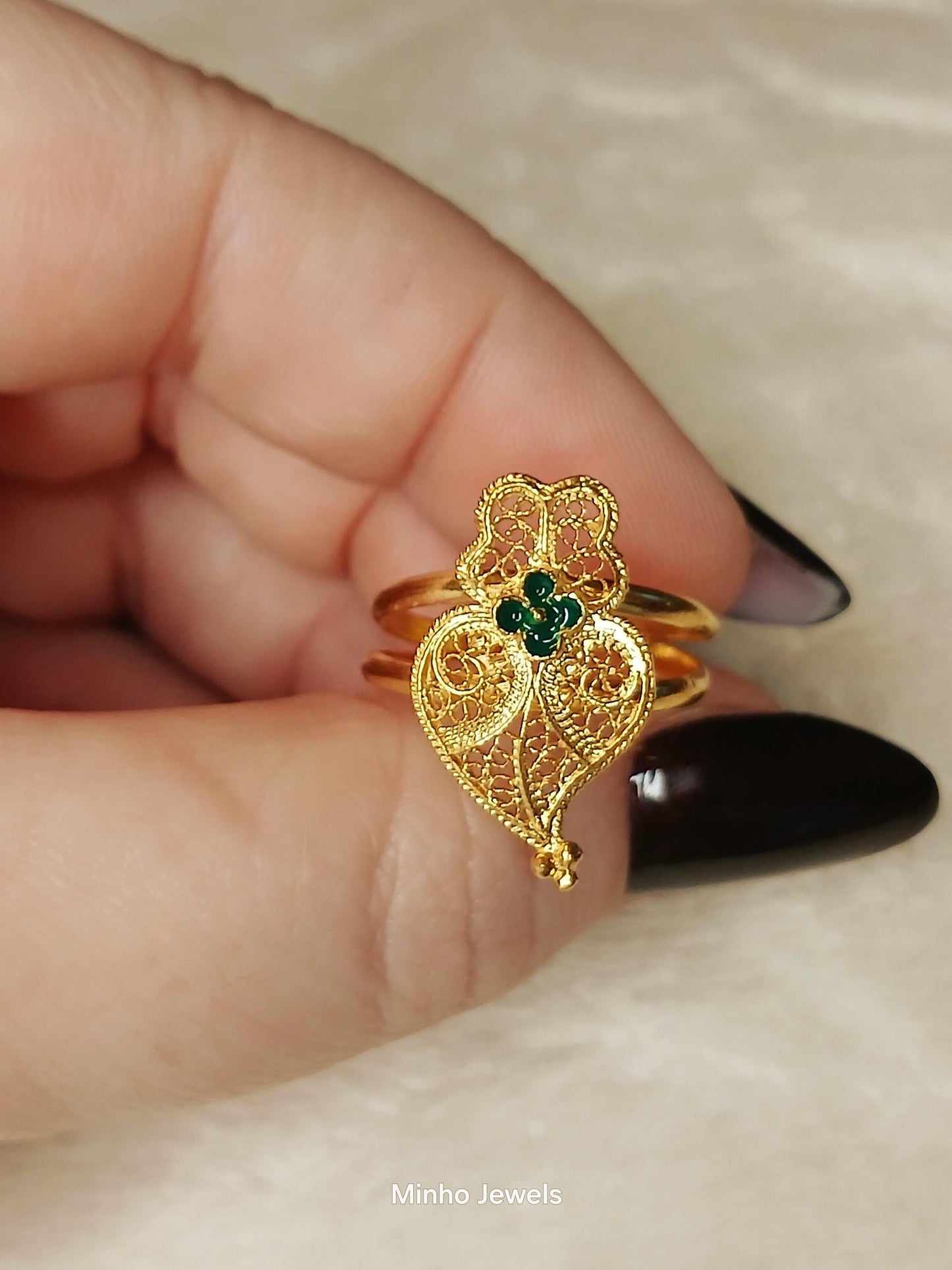 Portuguese Filigree Heart of Viana Adjustable Gold-Vermeil Ring