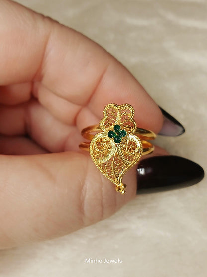 Portuguese Filigree Heart of Viana Adjustable Gold-Vermeil Ring