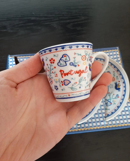 Portuguese Espresso Coffee Cups & Saucers Traditional Ceramic Gift Set