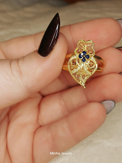 Portuguese Filigree Heart of Viana Adjustable Gold-Vermeil Ring