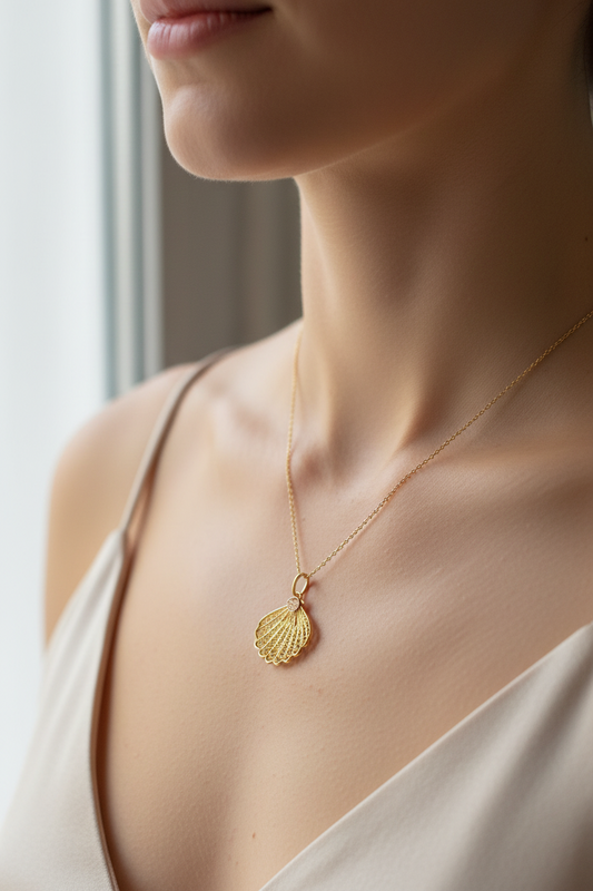 Portuguese Filigree Santiago de Compostella Shell Gold-Vermeil Pendant