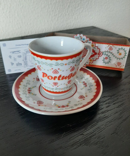 Portuguese Espresso Coffee Cups & Saucers Traditional Ceramic Gift Set