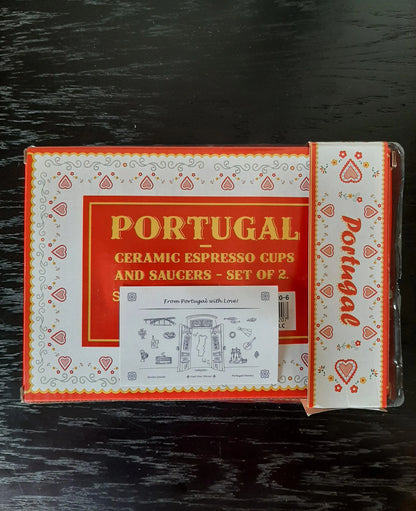 Portuguese Espresso Coffee Cups & Saucers Traditional Ceramic Gift Set