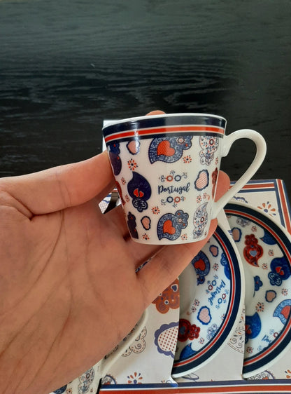 Portuguese Espresso Coffee Cups & Saucers Traditional Ceramic Gift Set
