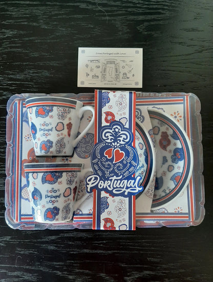 Portuguese Espresso Coffee Cups & Saucers Traditional Ceramic Gift Set