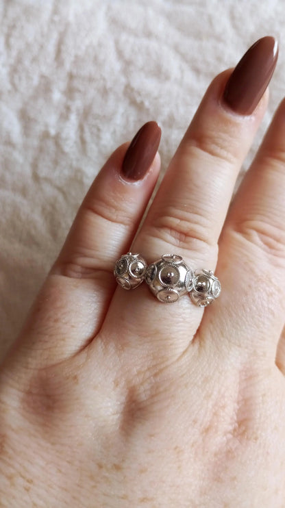 Portuguese Filigree Adjustable Bead of Viana Sterling Silver Ring
