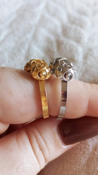 Portuguese Filigree Adjustable Bead of Viana Sterling Silver Ring