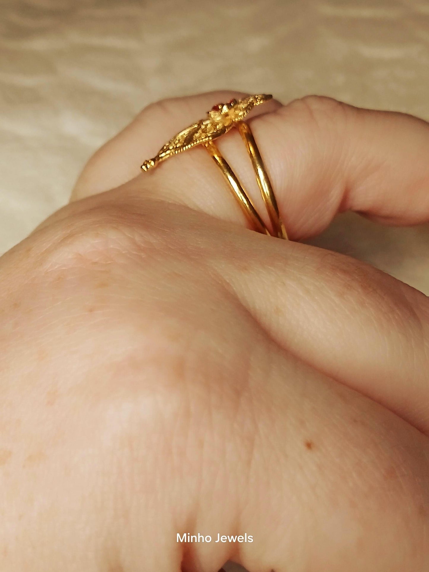 Portuguese Filigree Heart of Viana Adjustable Gold-Vermeil Ring