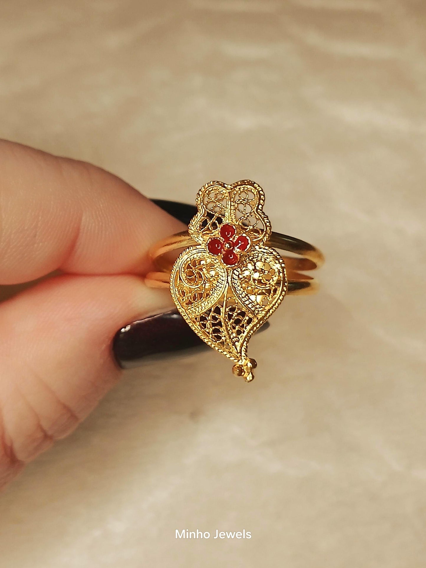 Portuguese Filigree Heart of Viana Adjustable Gold-Vermeil Ring