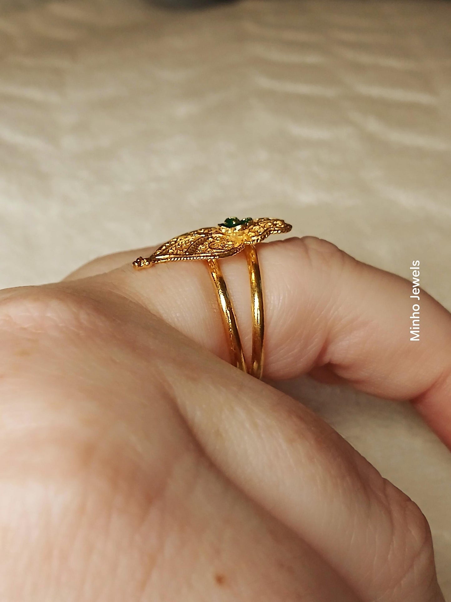 Portuguese Filigree Heart of Viana Adjustable Gold-Vermeil Ring