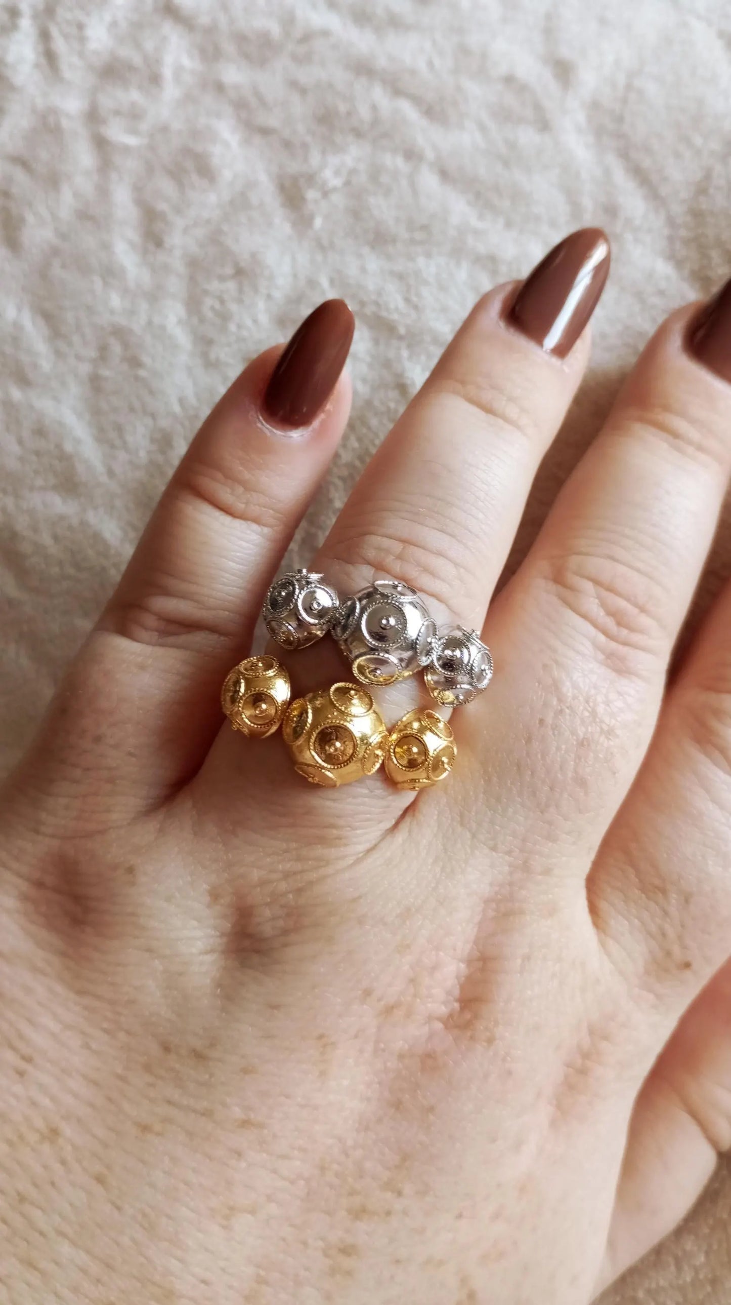 Portuguese Filigree Adjustable Bead of Viana Sterling Silver Ring