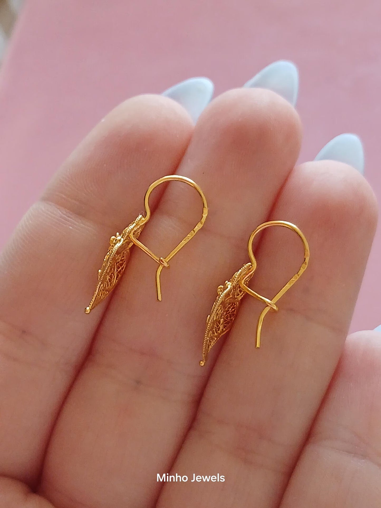 Solid 19Kt Gold Heart of Viana Earrings, Portuguese Handmade Filigree