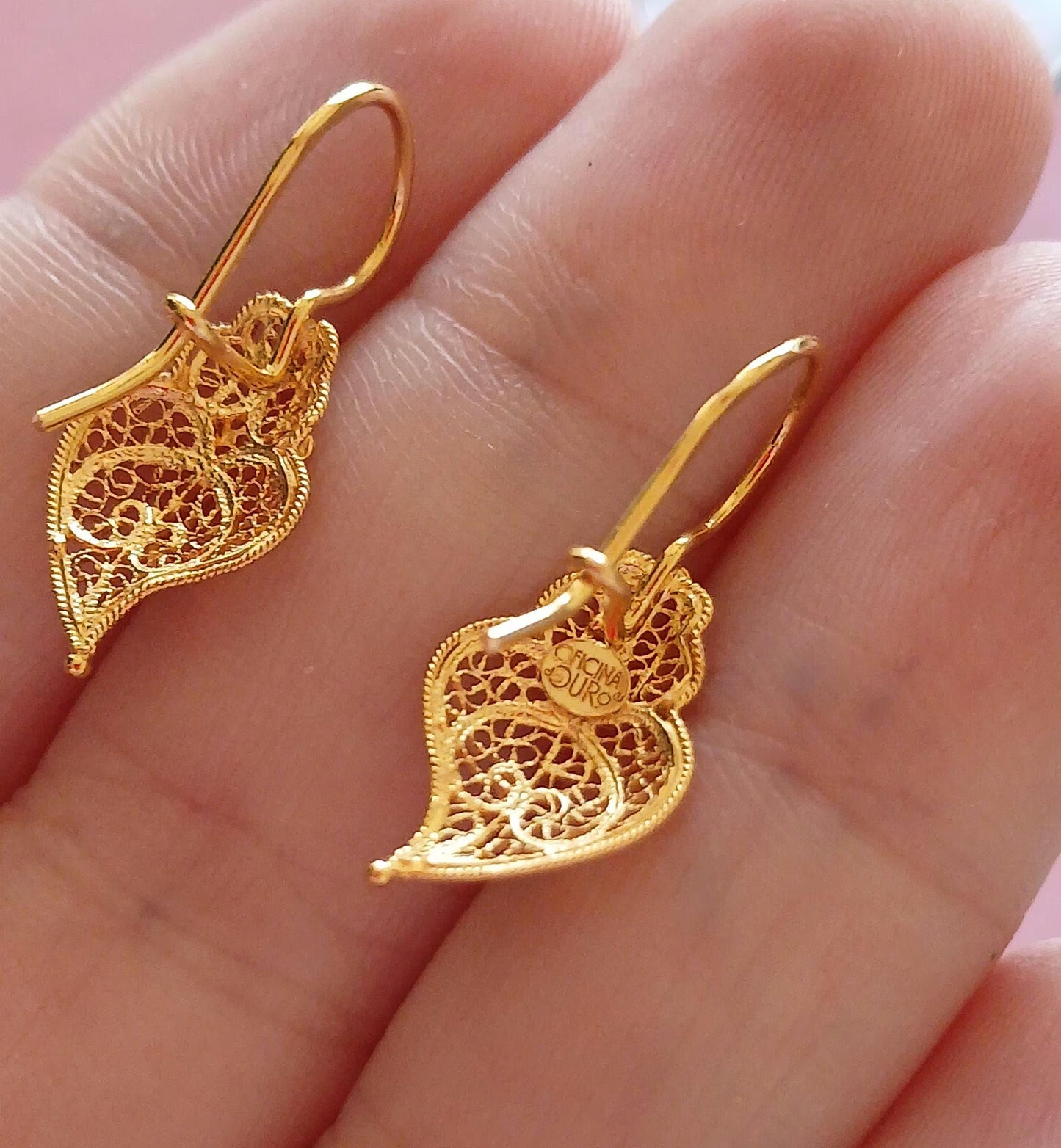 Solid 19Kt Gold Heart of Viana Earrings, Portuguese Handmade Filigree