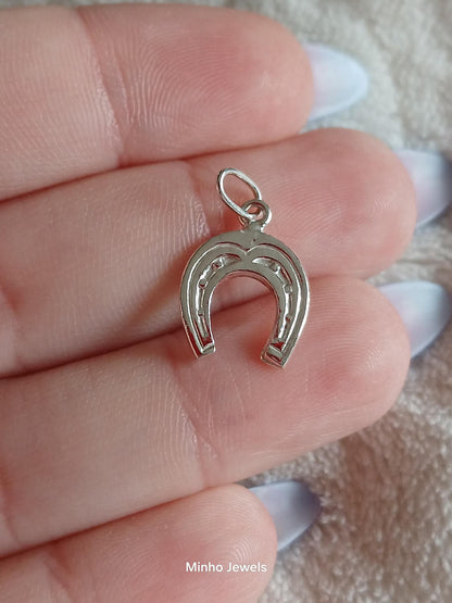 Horseshoe Sterling Silver Pendant Good Luck Medallion, Pingente Ferradura Prata