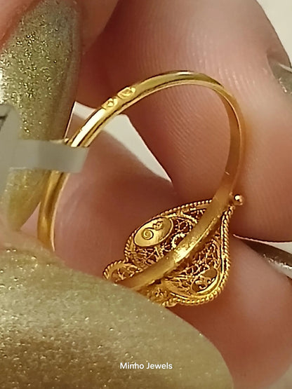 19Kt Gold Portuguese Handmade Filigree Heart of Viana Ring