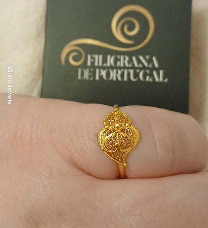 19Kt Gold Portuguese Handmade Filigree Heart of Viana Ring