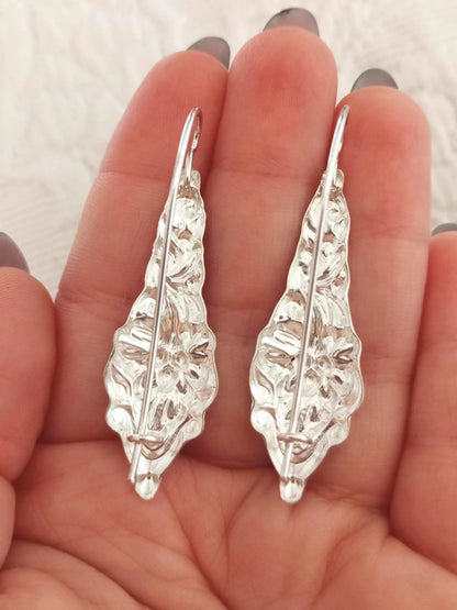 Portuguese Sterling Silver Flower Earrings, Baroque Style