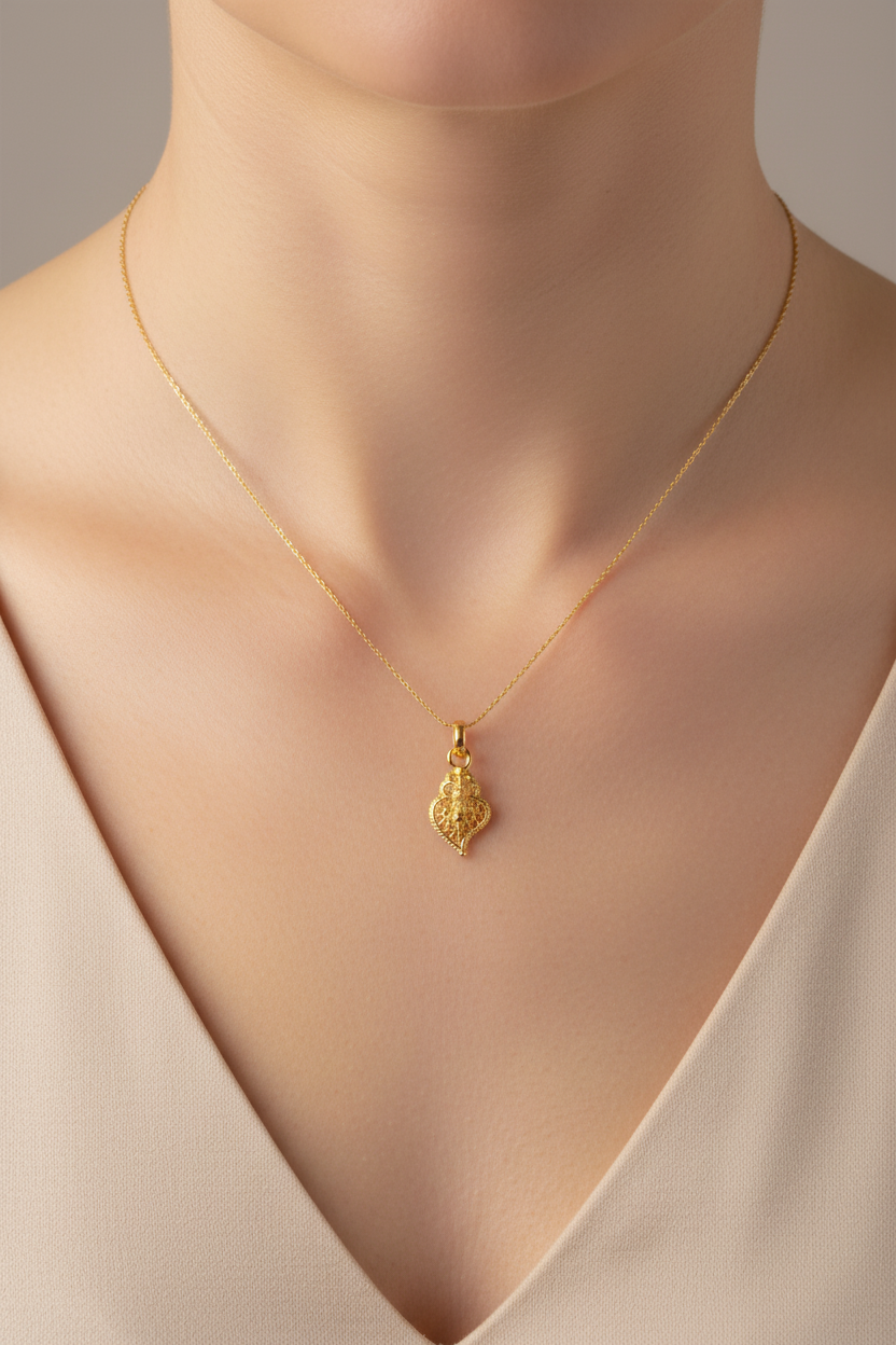 19Kt Gold Mini Heart of Viana Certified Handmade Filigree Pendant