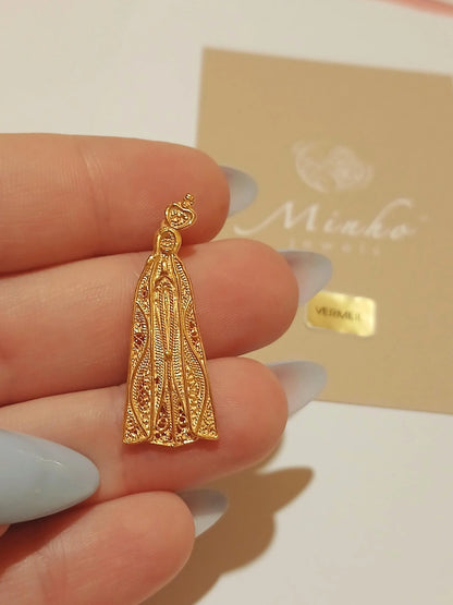 Gold-Vermeil Virgin Mary of Fatima Filigree Pendant, Religious Charm