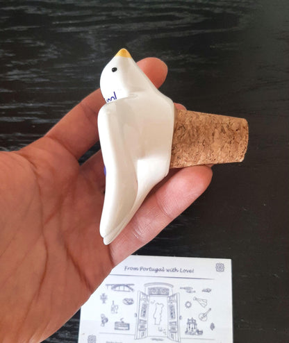 Portuguese Ceramic Swallow Wine Stopper, Hand Painted Bottle Cork