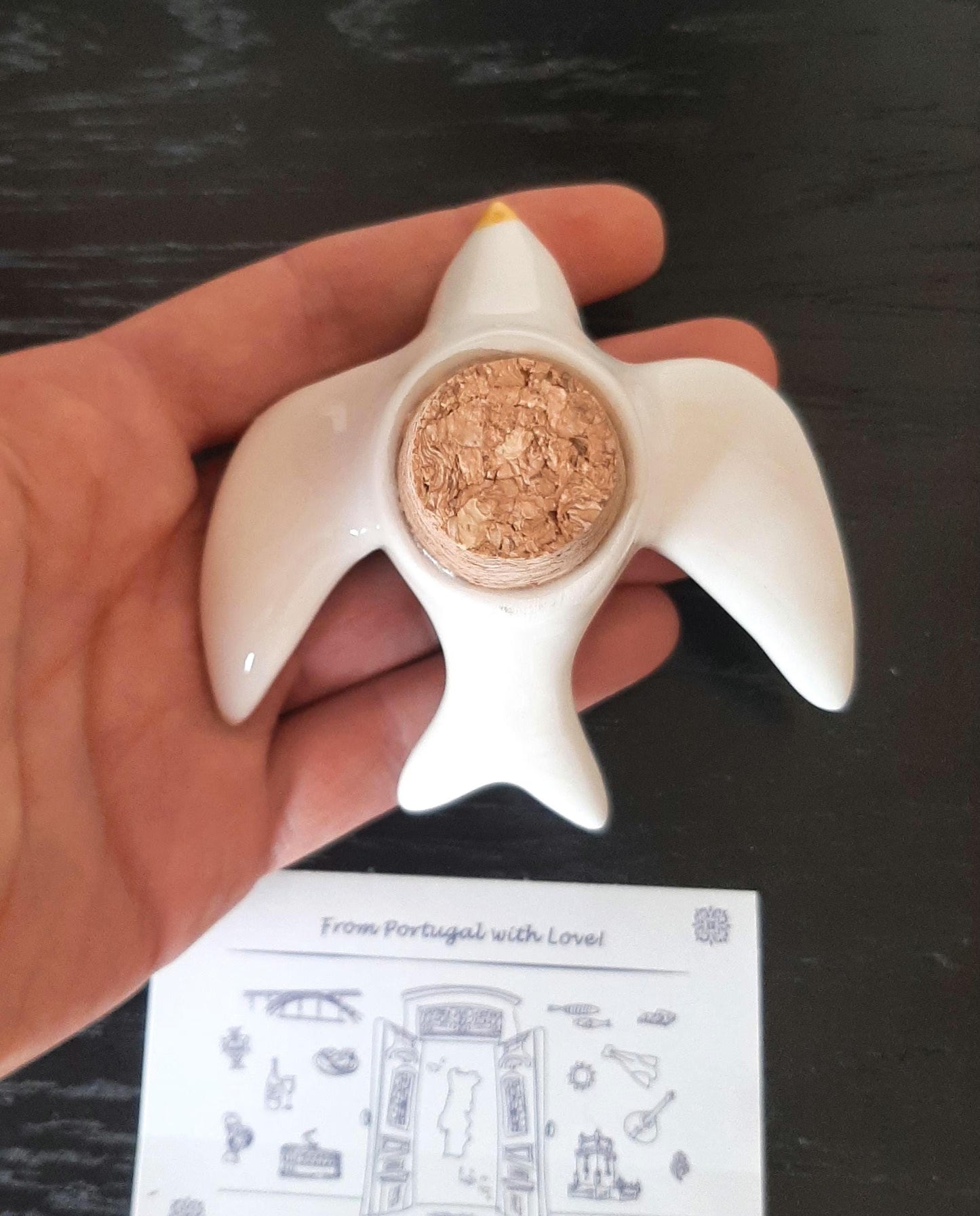 Portuguese Ceramic Swallow Wine Stopper, Hand Painted Bottle Cork