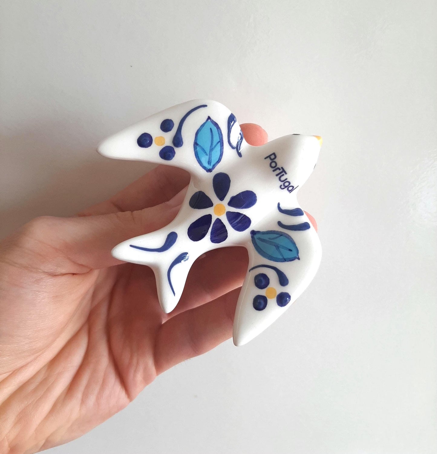 Portuguese Ceramic Swallow Wine Stopper, Hand Painted Bottle Cork