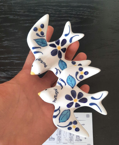 Portuguese Ceramic Swallow Wine Stopper, Hand Painted Bottle Cork