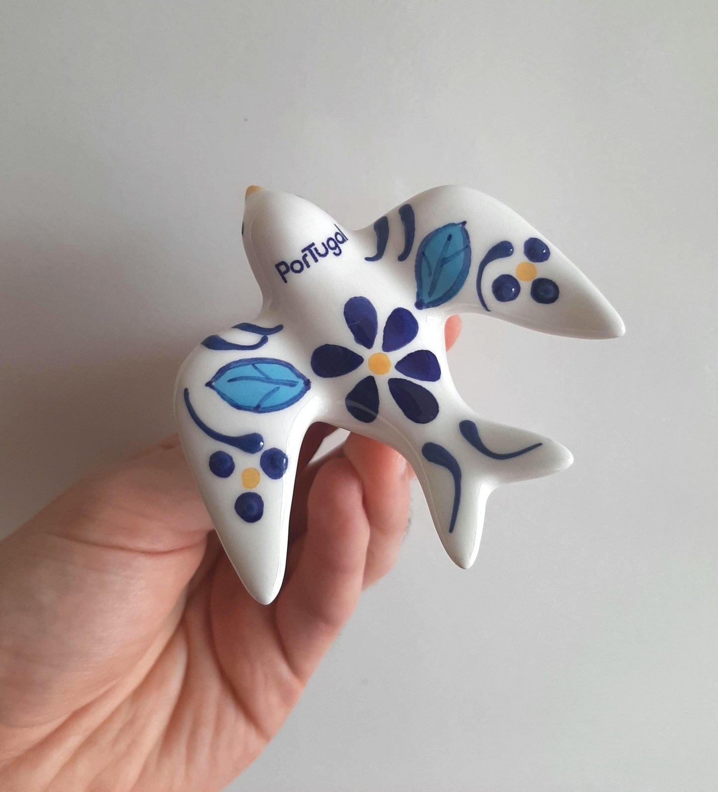 Portuguese Ceramic Swallow Wine Stopper, Hand Painted Bottle Cork
