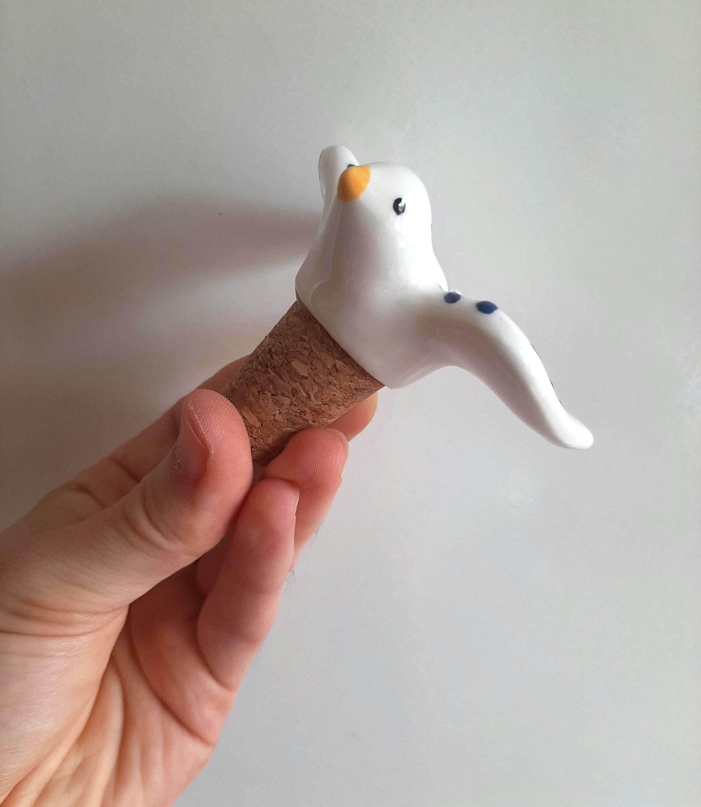 Portuguese Ceramic Swallow Wine Stopper, Hand Painted Bottle Cork