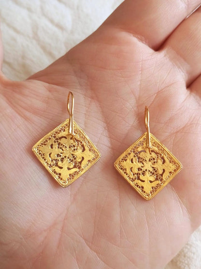 Gold-Vermeil Filigree Handpainted Enamel Tile Inspired Earrings