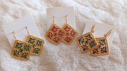 Gold-Vermeil Filigree Handpainted Enamel Tile Inspired Earrings