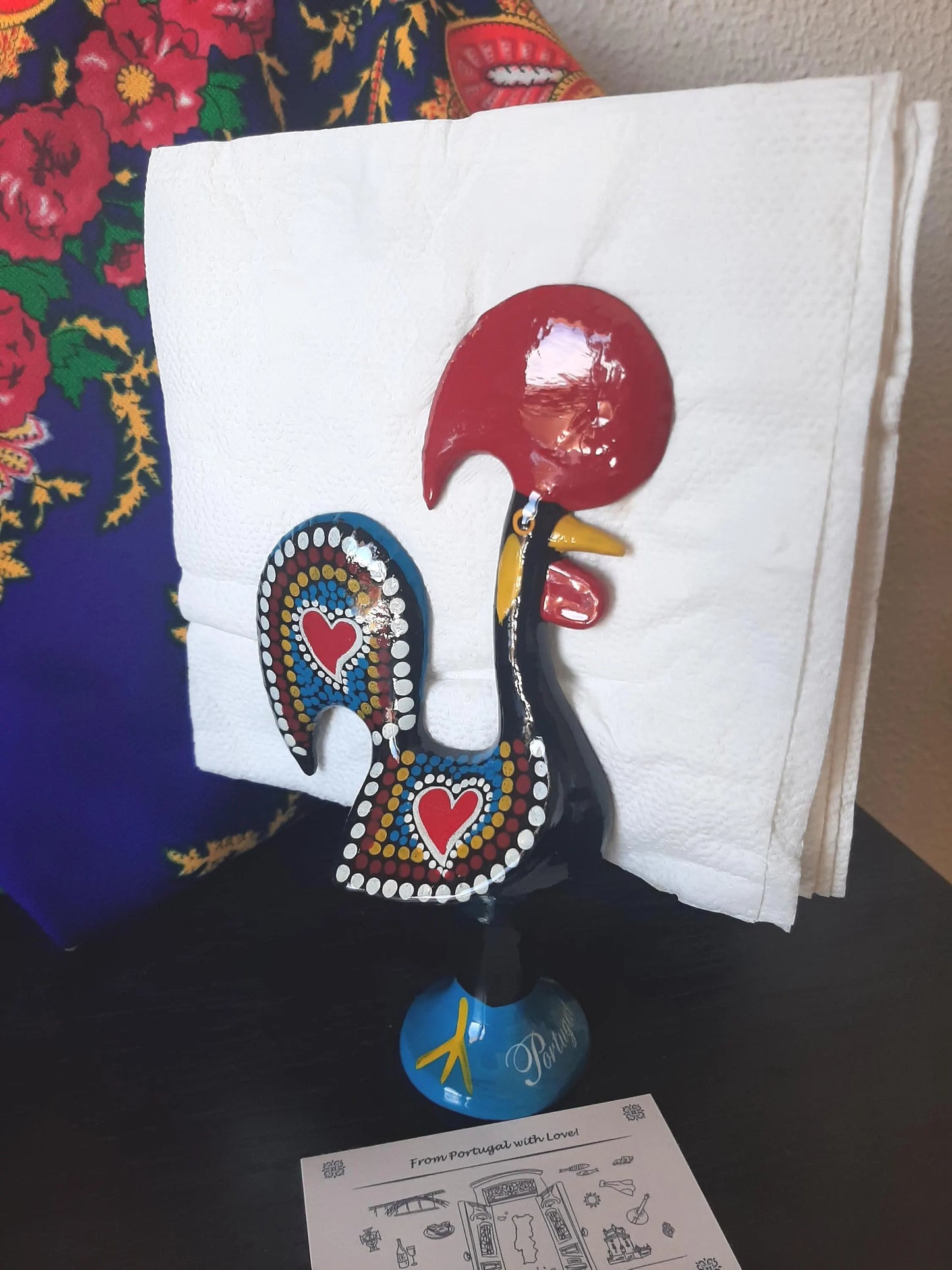 Portuguese Rooster Napkin Holder, Hand Painted Metal Barcelos Rooster Napkin Stand