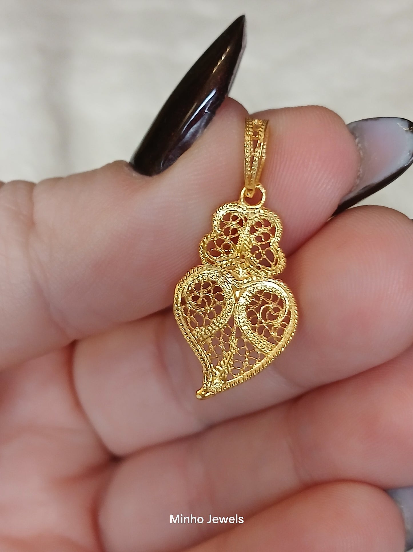 Portuguese Filigree Heart of Viana Gold-Vermeil Pendant