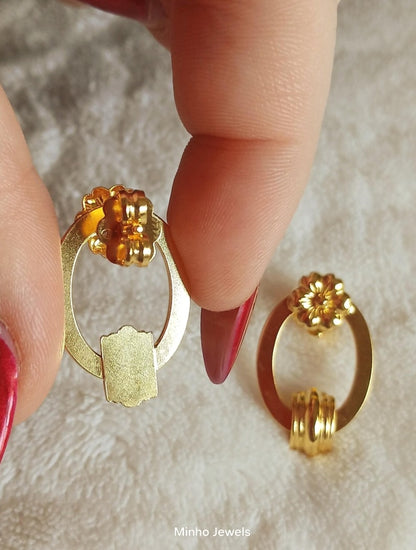 Vintage Goldplated Silver Barroque Stud Earrings, Antique Style Oval Earring