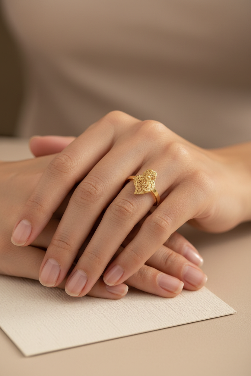 Portuguese Filigree Heart of Viana  Gold-Vermeil Ring