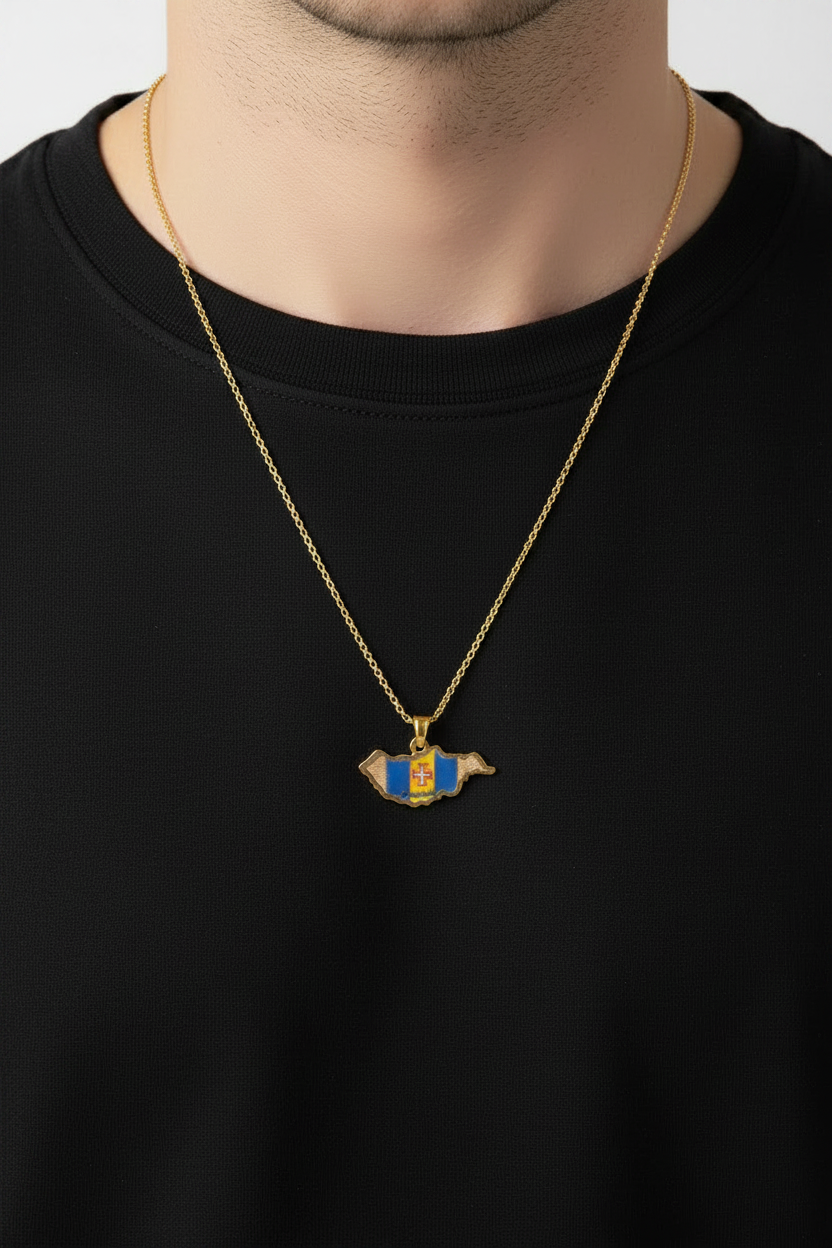 19.2Kt Solid Gold Madeira Island Pendant w/ Madeira's Flag Enamel Colour